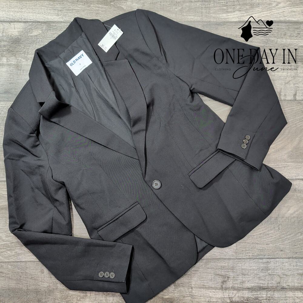 Old Navy Taylor Fitted Suit Blazer Black Jack One Button NWT Size S
